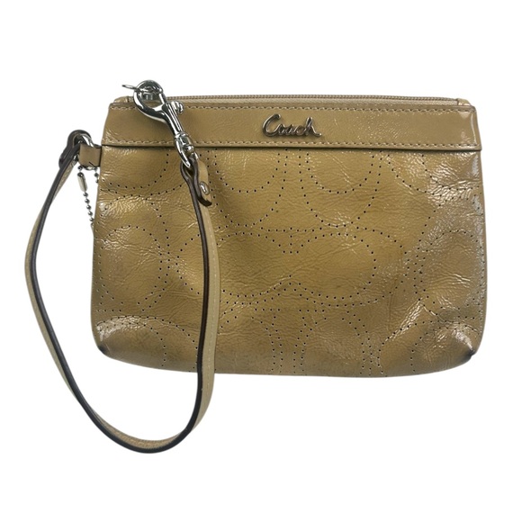 Coach Y2K Vintage Gold Leather Perforated Signature Wristlet - Picture 1 of 8